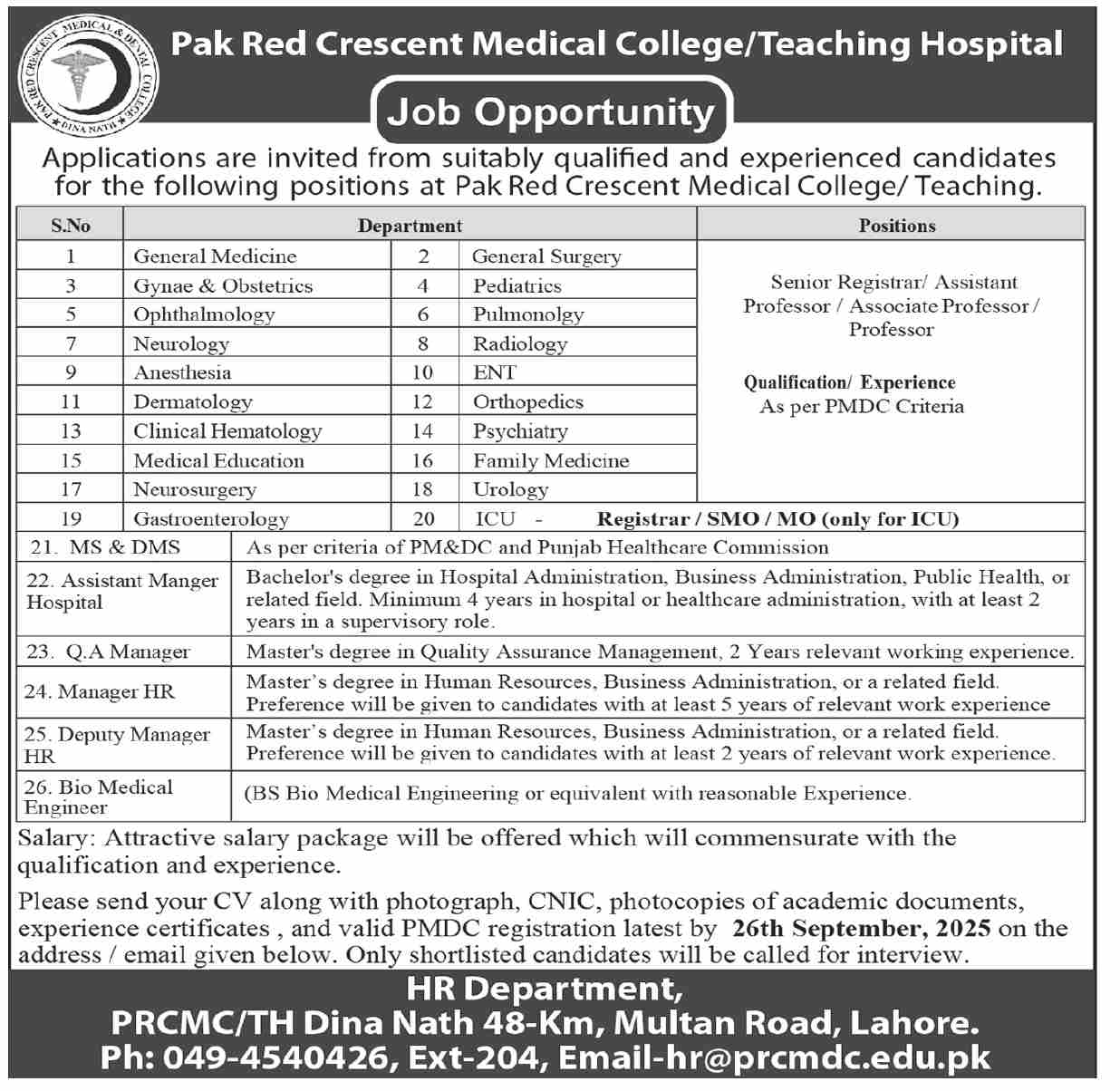 Jobs in Pakistan Red Crescent Medical College